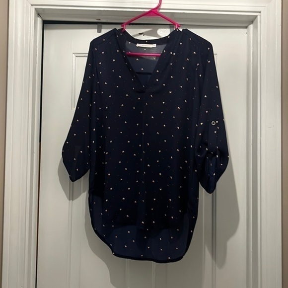 Lush Tops - Lush navy blue patterned v neck blouse XS